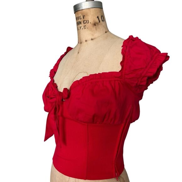 I.A.M.GIA Red Corset-Style Crop Top With Tie Detail Size S - Picture 3 of 6